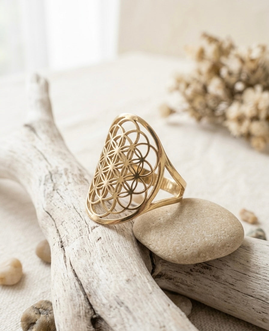 Anillo Flor de la Vida Dorada
